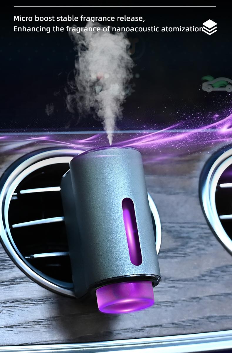 Car Air Freshener viral smart car scents Vent Clip Diffuser w/ RGB Light | AI Auto Start Stop Sensor | USB Rechargeable Essential Oil Nano Mist Odor Eliminator | 3 Modes Baby Safe Perfume | Metal Aesthetic Auto Interior Accessories Gift Set