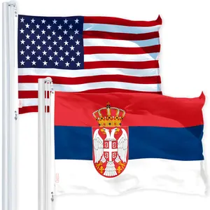 G128 Combo Pack: USA  3x5 Ft 150D Printed Stars & Serbia (Serbian) Flag 3x5 Ft 150D Printed