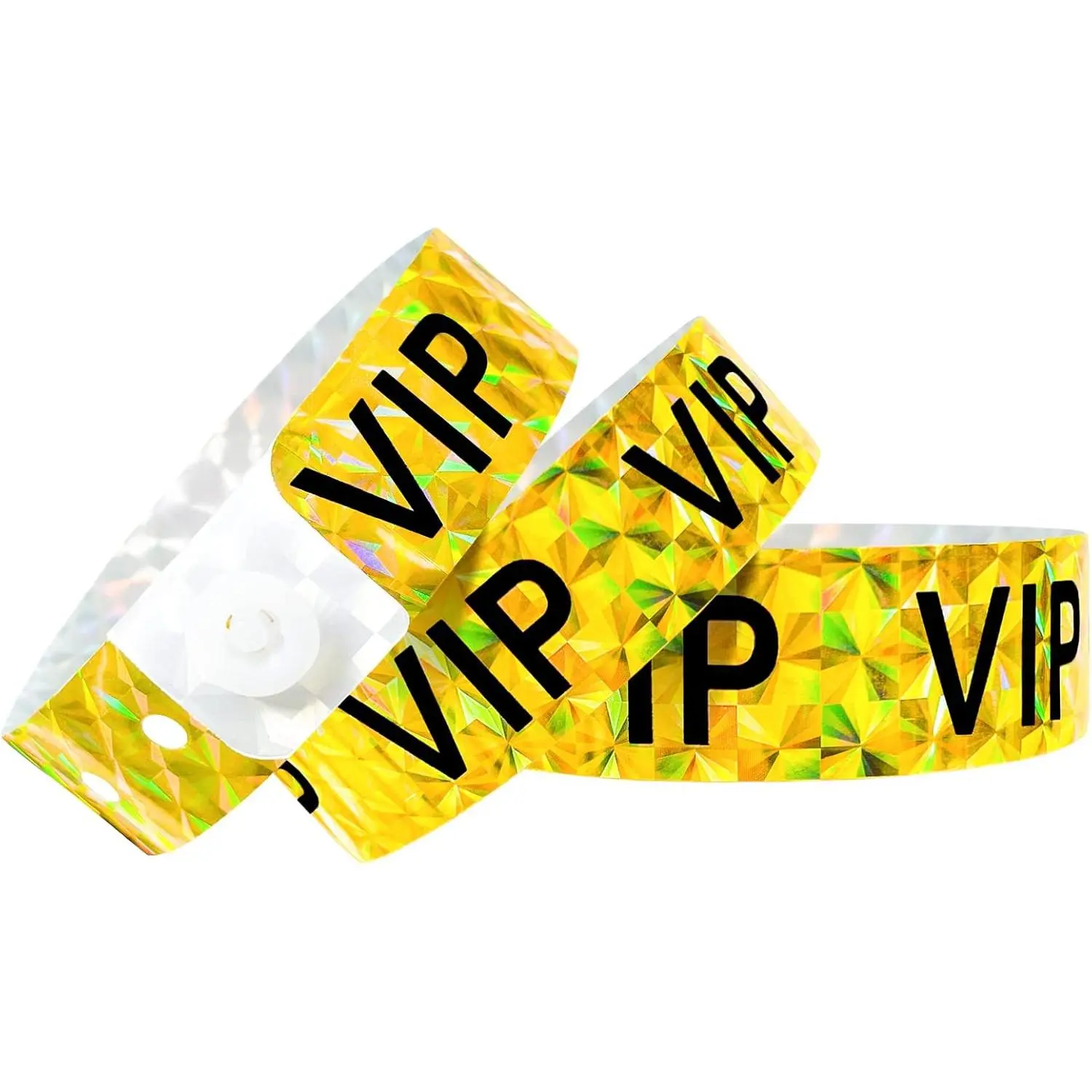 Holographic Gold VIP Plastic Wristbands - 100-Pack Vinyl Wristbands for Party Events, Festive Gifts