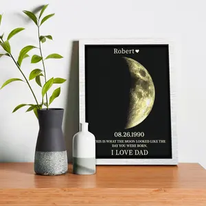 Personalized Moon Phase Frame – Custom Moon Phase Print, Father's Day Gift, The Day You Were Born Gift, Unique Birthday Gift for Dad