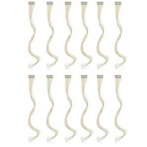 12 count Curly Wavy  Color Party Highlights Clip  in Hair Extensions For Women Colored Hair Streak Synthetic Hairpieces ( Blonde)