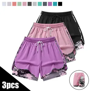 3PCS Women’s Summer Camouflage Print Shorts, 5-inch length, double-layer synthetic material, breathable quick-dry polyester spandex base layer, mesh side pockets, Mother’s Day gift for her