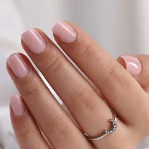 Blush Elegance Press-On Nails – Soft Light Pink Solid Color with Glossy Finish, Short Square Shape, Easy to Apply, Comfortable and Reusable False Nails for Women, Perfect for Weddings, Romantic Dates, Minimalist Outfits, Spring and Summer Looks