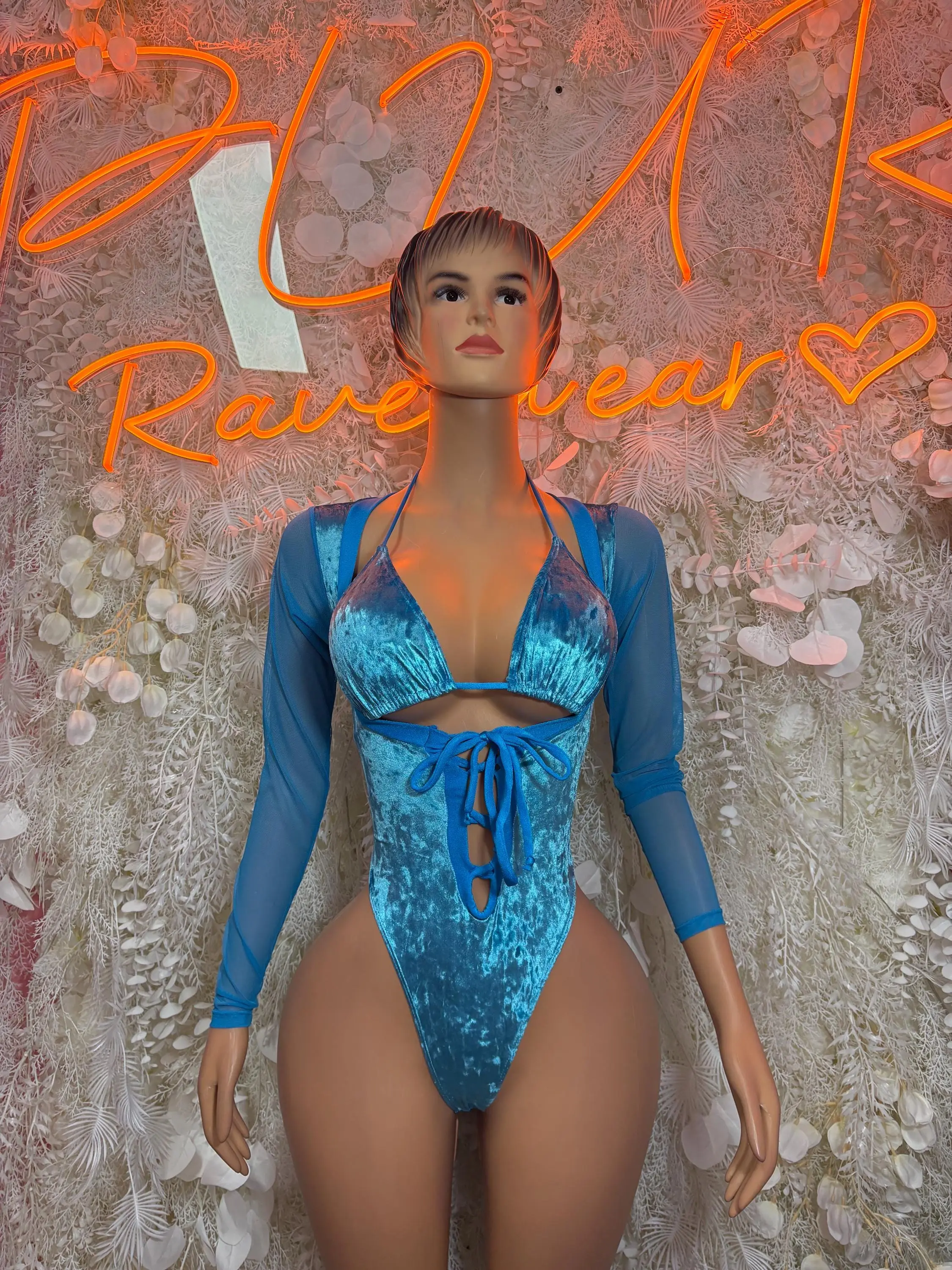 Turquoise Velvet Bodysuit – Bartender Exotic Dancewear Festival Outfit