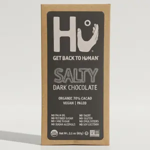 Hu Salty Dark Chocolate 70% Organic Cacao Vegan Paleo Gluten-Free Fair Trade 2.1oz Bar Hand-Sprinkled Fleur De Sel No Additives