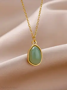 Women's Simple Style Artificial Gemstone & Cubic Zirconia Geometric Pendant Cuban Link Chain Necklace, Elegant Trendy Jewelry for Daily & Party Wear, Perfect Gift for Her (No Box)