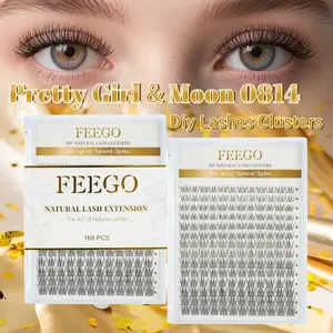 FEEGO Pretty Girl & Moon 0814 Lightweight Comfortable DIY Lash Clusters 168 Pcs C Curl 8-14mm Natural Look Soft Durability Makeup Cosmetic