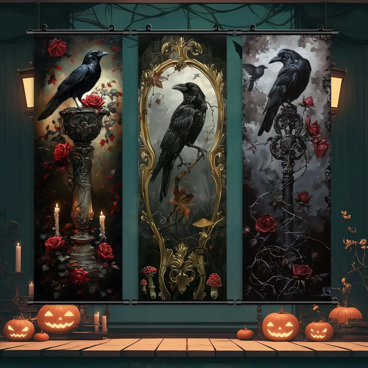 Hanging Banner, 3 Counts/set Scary Pattern Creepy Decorative Painting, Wall Art Poster, Festive Decorations, Gift for Friend, Halloween