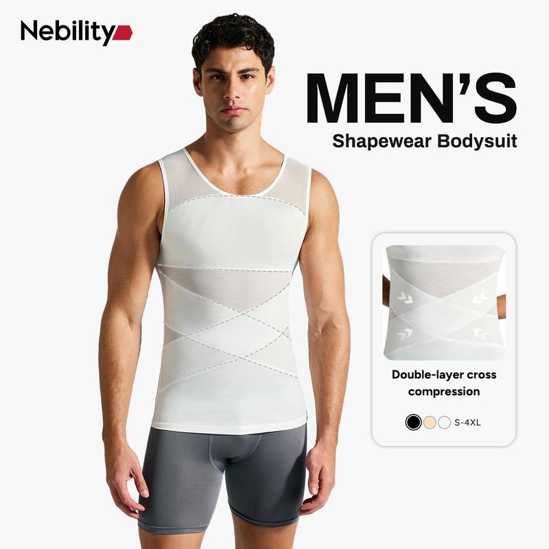 Nebility Men's Summer Thin Shapewear Tanktop - Menswear Mesh Tummy Control Breathable High Elasticity Seamless Sports Compression Vest Fitness,fathersdaygift