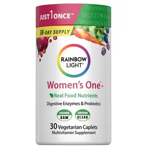 Rainbow Light Womens Multivitamin One + | 30 Caplets | Real Food Nutrients, Digestive Enzymes & Probiotics