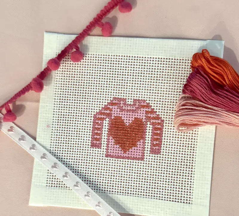 Love Sweater Heart Hand Painted Needlepoint Canvas 13 Mesh Zweigart 6x6 Valentine's Day Ornament Handcraft