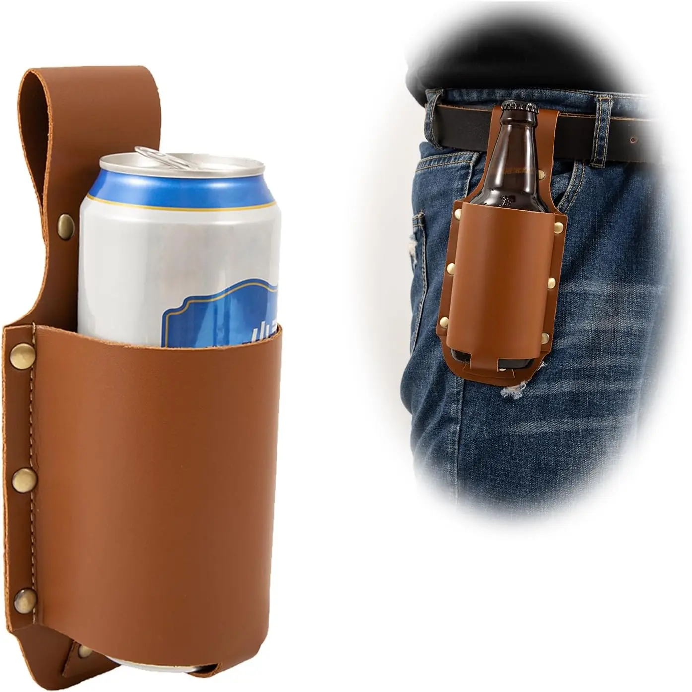Beer Holste Belt PU Leather Beer Holder Belt Buckle Beer Holder Western Gifts and Cowboy Accessories Fun Beer Jacket for Cowboy Gun Holster Costume Beer Gifts and Beer Accessories for Beer Lovers