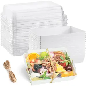 25 Pack 7x5 Inches Charcuterie Boxes with Clear  - Individual To Go Paper Charcuterie Board with Lid, Disposable  Containers for Desserts, Cookie, , Charcuterie Accessories (White)