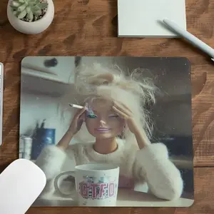 Sleepy Morning Doll Aesthetic Mouse Pad Cozy Coffee Lover Desk Vibe