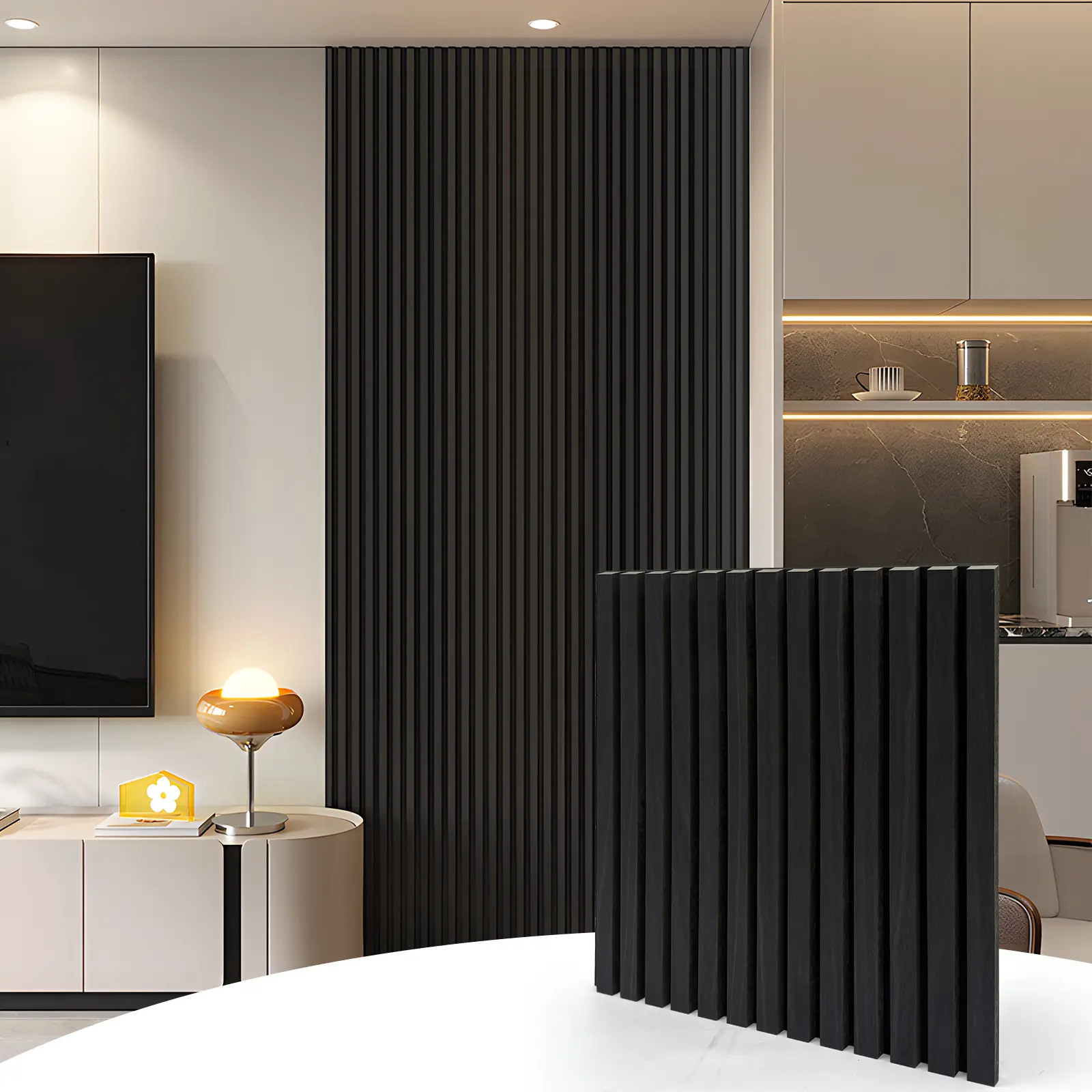 50cm Black Oak Wood Slat Acoustic Wall Panels 4 Pack, Sound Absorbing Noise Reduction Decorative Panels, DIY Wall Ceiling Boards for Living Room Bedroom Gaming Room Recording Studio