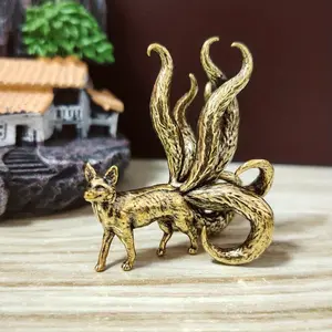 Handcrafted Exquisite Brass Nine-Tailed Fox Statue Sculpture, Home Ornaments, Home & Office Decoration, Feng Shui Wealth Symbol, Ideal Gift for All Events