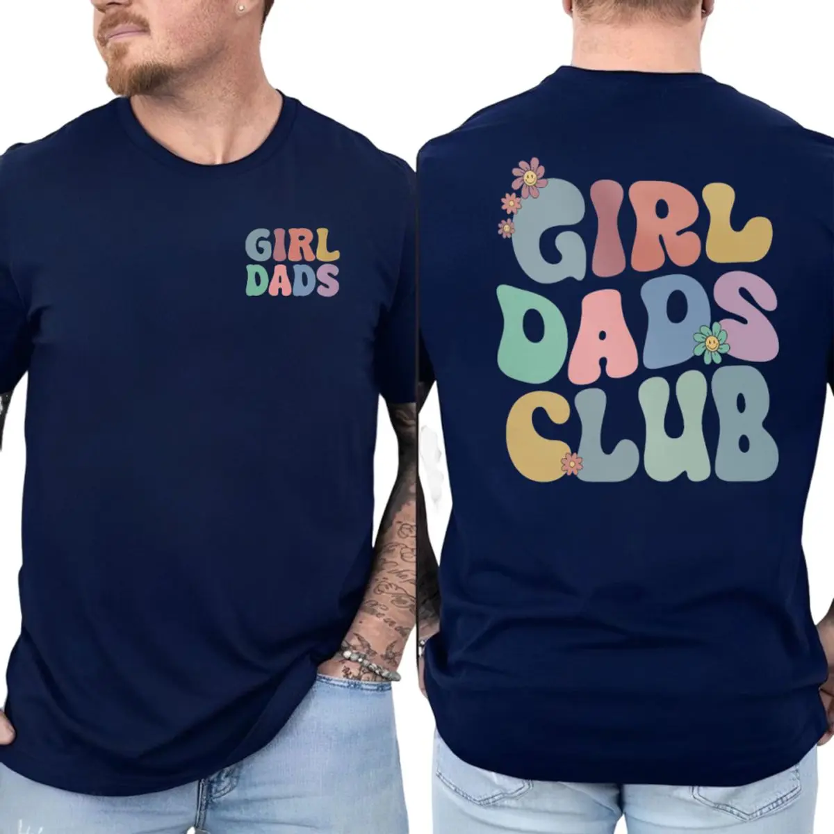 Girl Dads Club Shirt 2 Sided, Dad Of Girls T Shirt, Funny Fathers Day Gifts, Husband Tee, Gift For Dad From Son Daughter, Men's Graphic Top, Unisex Long Sleeve Crewneck Tee, Classic Streetwear