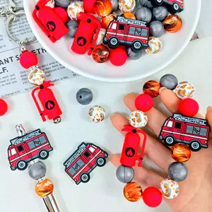 56 silicone beads with a 3D fire truck fire extinguisher theme, for earrings, necklaces, bag chains, bracelets, pens, phone charms, makeup brushes, keychains, and other DIY kit accessories, Christmas and Valentine's Day gifts.