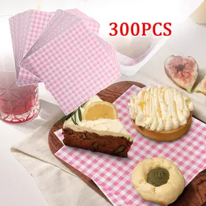 300 Sheet Wax Paper Sheets for Food, Basket Liners Food Picnic Paper Sheets Greaseproof Deli Wrapping Sheets, 7 x 7 Inch (Pink Checkered)