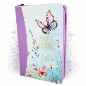 Biblia para Mujer con Cierre Letra Gigante Manual 14 puntos RV1960 imit piel lila mariposa con indice y canto floral