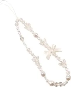 White Mobile Phone Lanyard Universal Phone Chain Black Bow White  Beaded Phone Lanyard Wrist Strap Anti Lost Phone Charm Strap Fashion Phone Case  Cell Phone Pendant