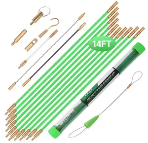 14FT Fiberglass Running Electrical Wire Cable Glow Rods Wire Pulling, Fish Rods Electrical Kit with 8 Different Attachments and Fish Tape Wire Puller Kit1