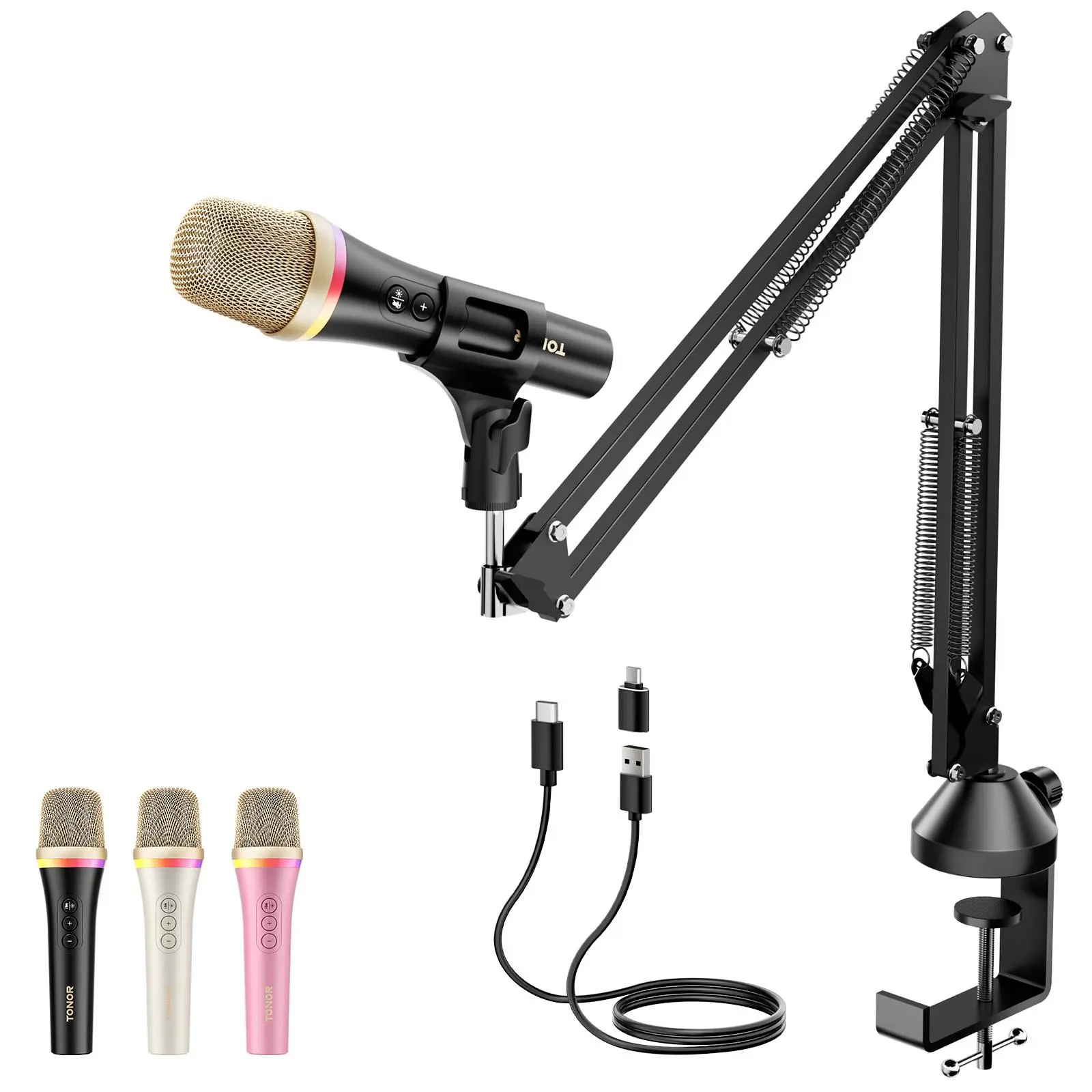 TONOR TD310 USB/Type C Dynamic Microphone for Phone/PC/PS4/PS5/Switch, RGB Gaming Mic for Recording, Live, Streaming, YouTube, Singing, Studio,Karaoke Microfono with Quick Mute Function