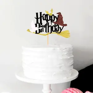 Happy Birthday Wizard Cake Decorations, Sparkling Magic Inspired Cake, Selected Wizard Halloween Theme Birthday Party Decorations