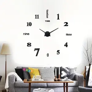 DIY Large Wall Clock Modern 3D Mirror Digital Big Wall Clocks for Living Room Bedroom Office Hotel Home Wall Decor (Black)