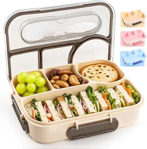 Bento Box Adult, Lunch Box Kids, 4-Compartment Bento Lunch Containers, Drop-Proof, Dishwasher Safe & Made with BPA-Free