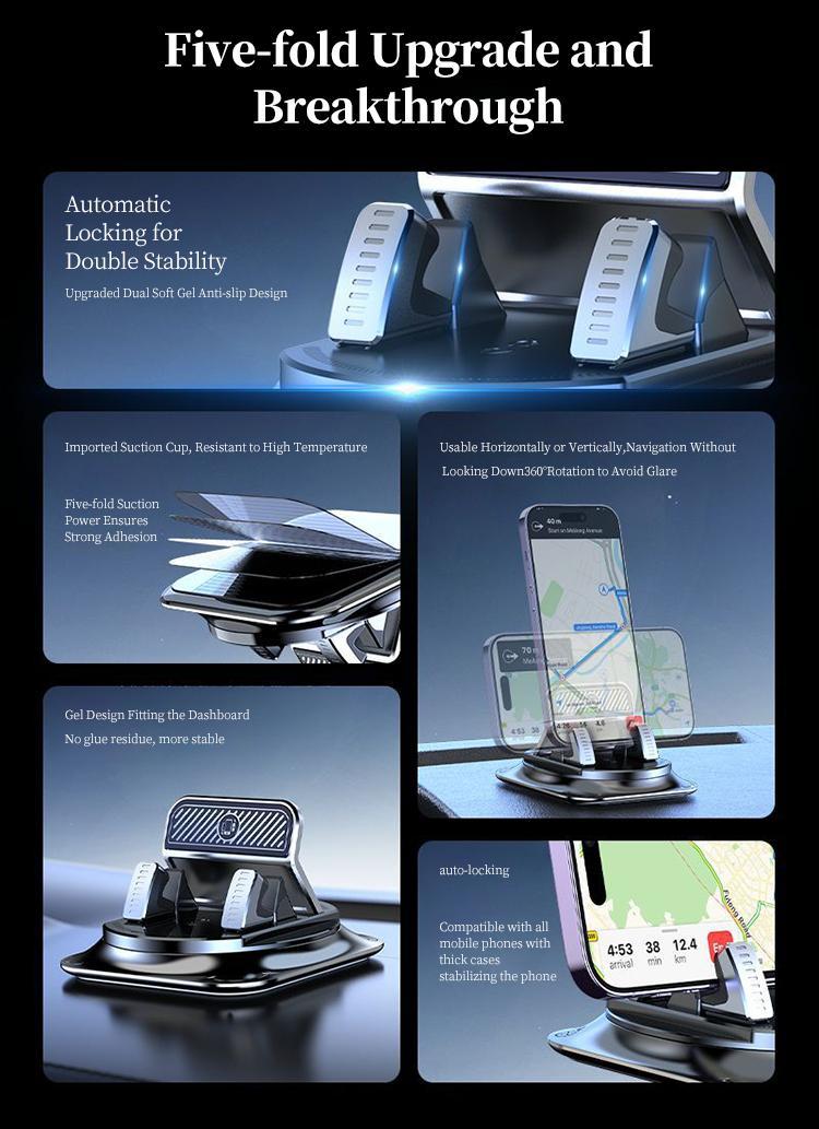 360° Rotation Car Phone Holder, Suction Cup Dashboard Windshield Mount, Horizontal & Vertical Screen Adjustment, Anti-Slip Universal Phone Holder for iPhone Android BackToSchool