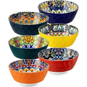 Cereal Bowls, Ceramic Soup Bowls Set of 6, 26 oz Colorful Bowls Set for Kitchen, Dishwasher & Microwave Safe- for Cereal, Soup, Oatmeal, Ice Cream, Salad, Pasta etc.
