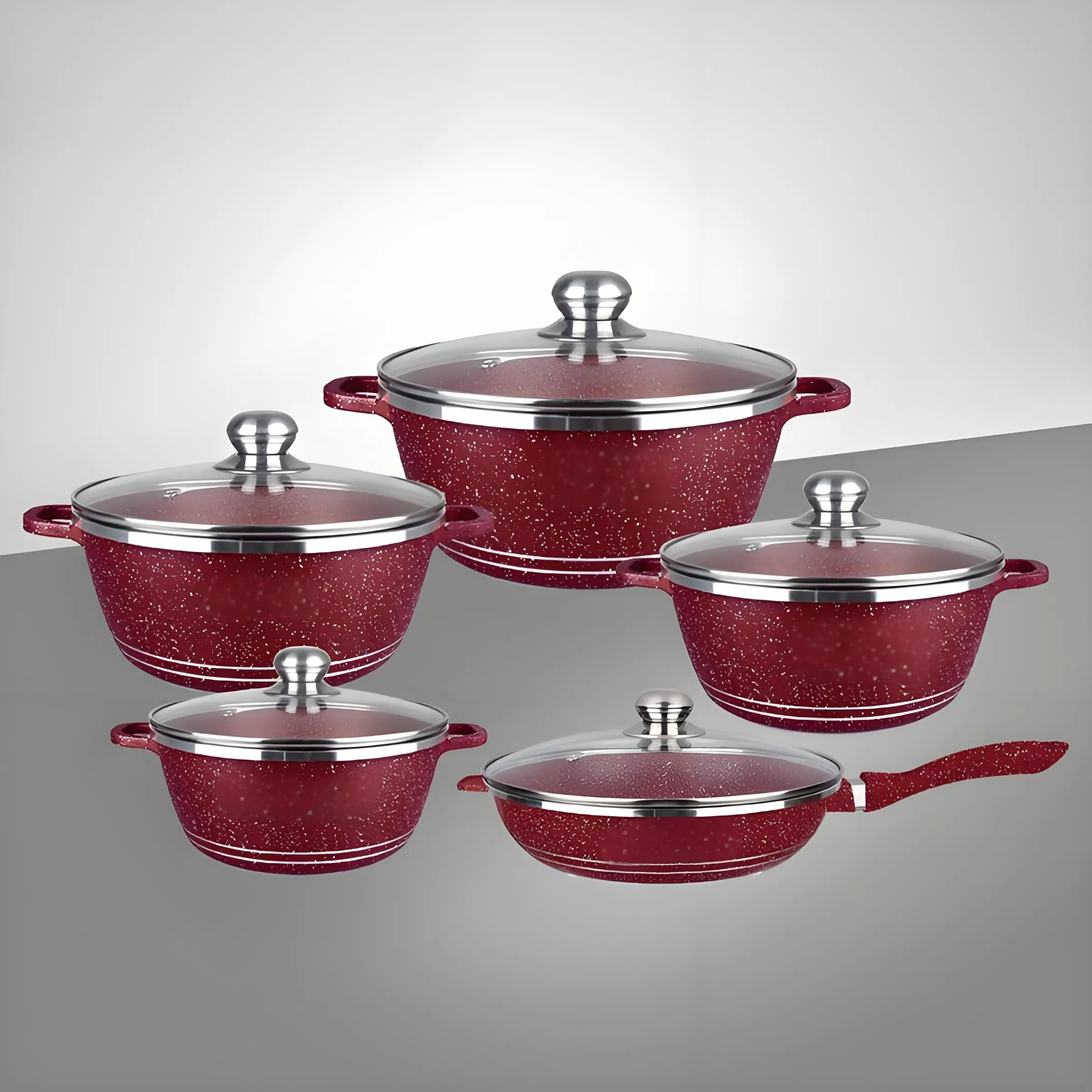 Kitchen 5-Piece Nonstick Cookware Set, Heat Resistant Design + Glass Lids, Easy Clean, Multi-Use for Induction & Gas Stoves, Essential Kitchen Pot Kit, Cooking Pots Set, Kitchen Cookware Sets