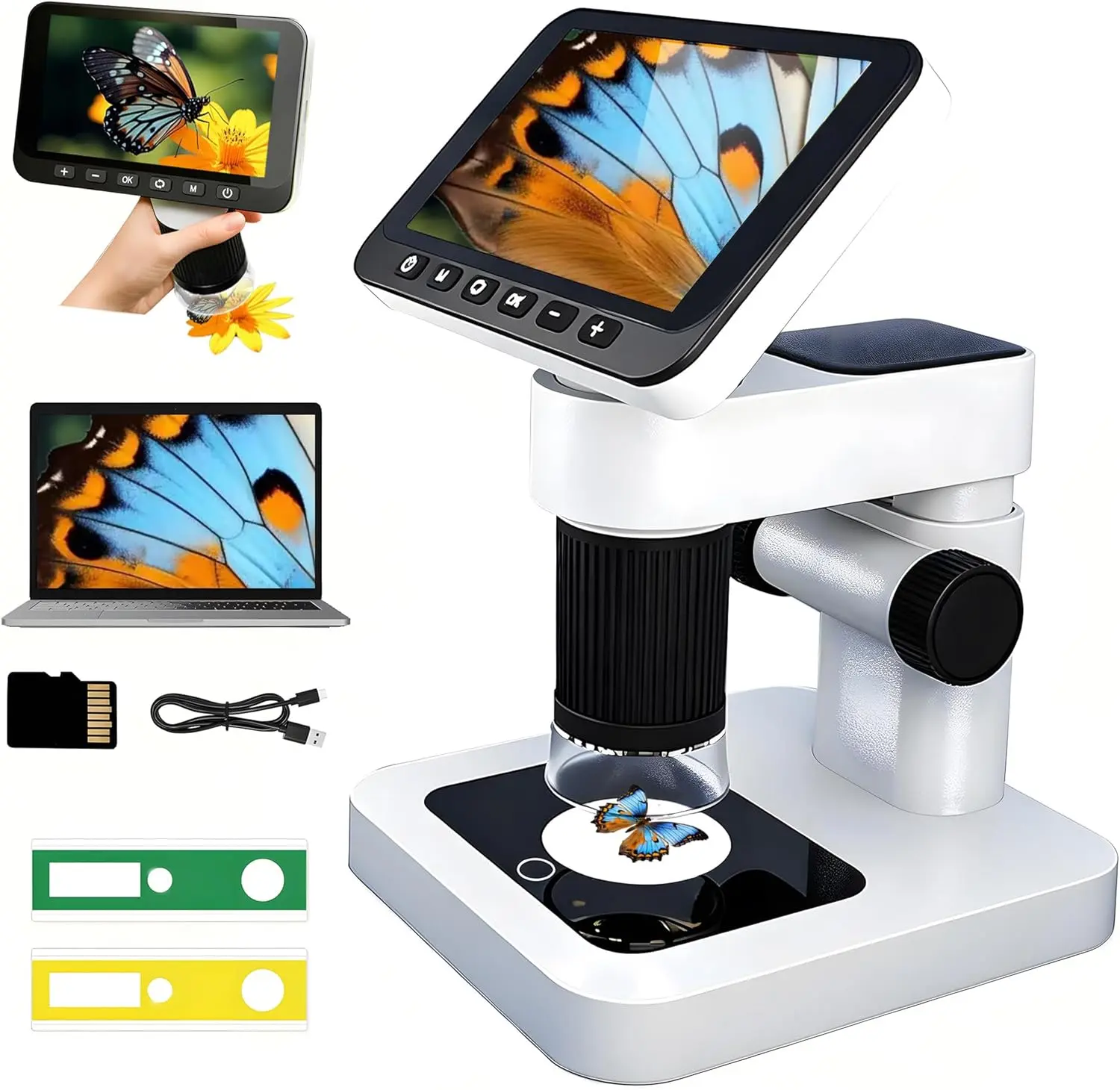 Digital Microscope for Kids with 32 GB TF Card, 4.5" Screen Rechargeable Handheld Microscopes Photo Video Function, Mini Portable Educational Science Kits for Boys Girls Student Children, Lithium Ion Battery, Unisex, Usb Cable