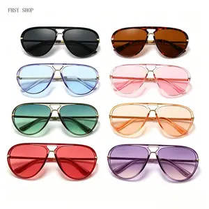 Aviator Sunglasses  Men Women Trending 2026, Luxury Oversized Pilot Shades with Gold Metal Temples, UV400 Retro Fashion Eyewear  Driving Vacation Beach Party Streetwear Looks LED Light Blocking Stickers for, Sunglasses For Women, Men's Sunglasses