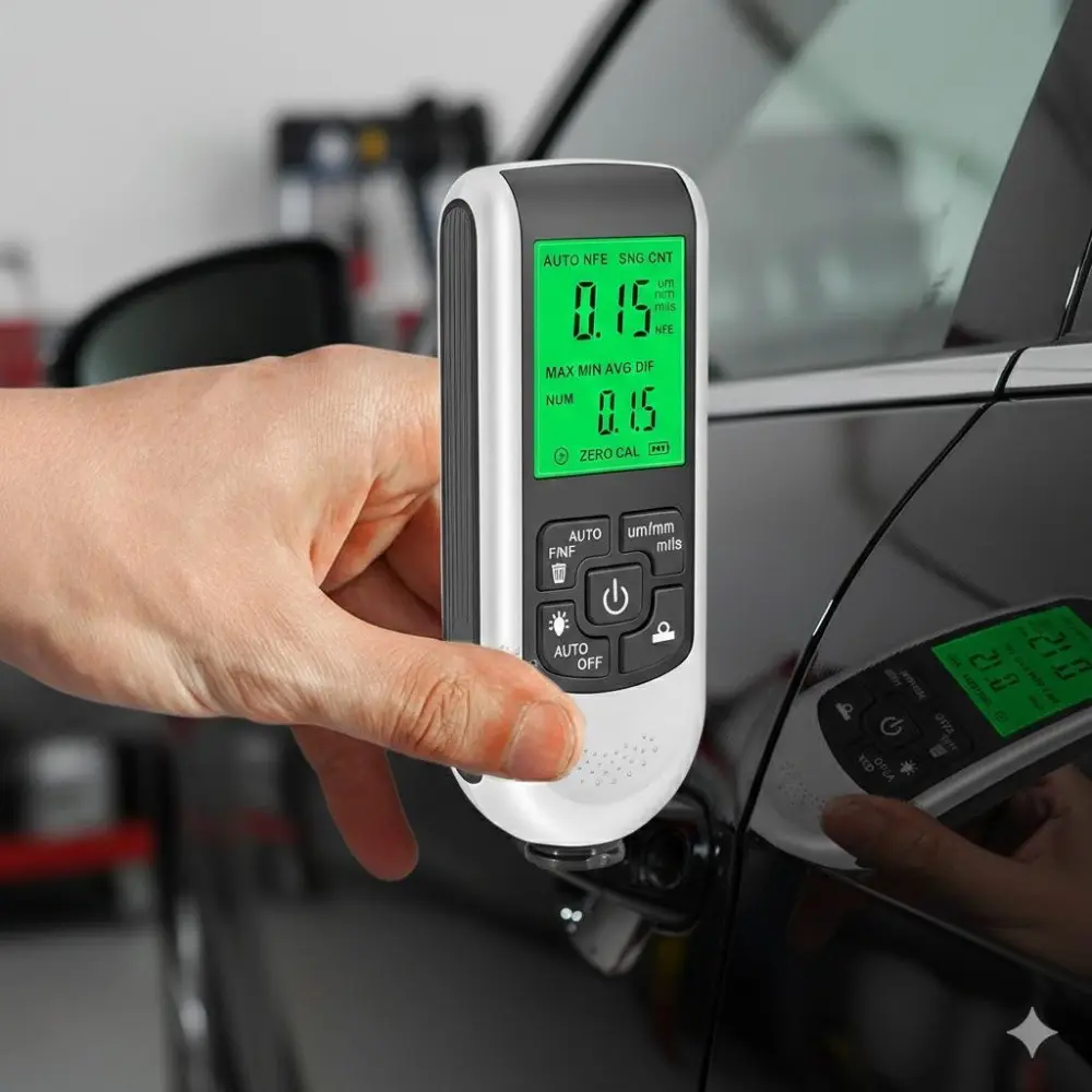 Car Paint Coating Thickness Gauge 0-2000μm, Metal & Non-Metal Dual-Mode Detector, Essential for Used Car Evaluation, Auto Body Repair & Detailing, Portable Manual Paint Meter Kit