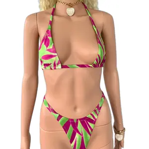 SEXY BRAZILIAN BIKINI SET. EXTREMELY SKIMPY. BEAUTIFUL BOLD PRINT. HIGH CUT THONG BIKINI.