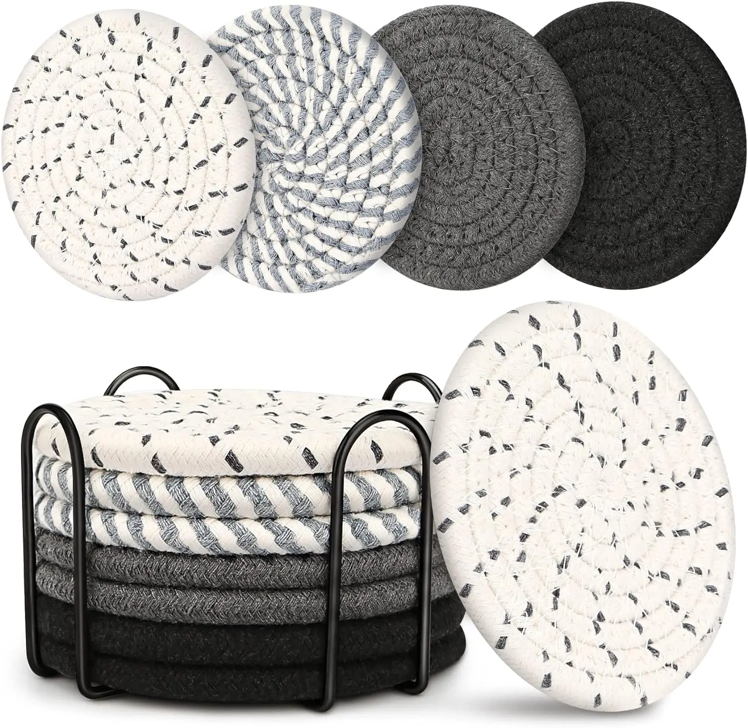 8 PCS of 4-color coasters for Drinks, beverage coasters, water absorbing coasters, cotton woven beverage coasters, woven coasters, household coffee ta