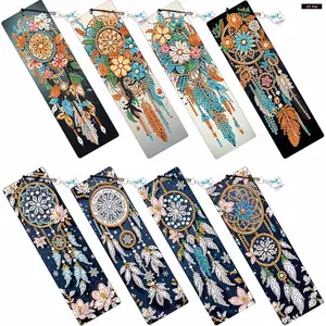 8Pcs Colored Patterns DIY Diamond Painting Bookmark Irregular Shaped Diamonds Diamond Bookmark Art Projects with Crystal Pendants Diamond Art Bookmark for DIY Making Beginners Adult Art Craft Supplies