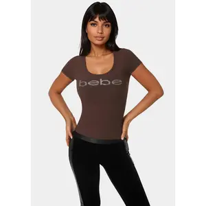Bebe Logo Short Sleeve Round Neck Rib Top