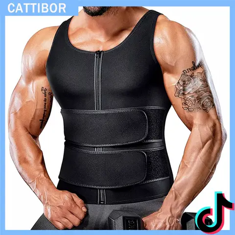 CATTIBOR Men's Neoprene Sports Sauna Vest - Sleeveless Gym Workout Clothes, Fitness Outfits, Waist Trainer Body Shaper, Waist Trimmer Belt, All-Season Menswear Undershirt for Gym Heat Training