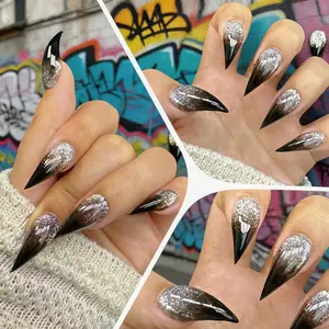 Handmade Press On Dragon Claw False Nails, Long Glossy Finish, European Style Gradient Design, Single Item, Perfect for Nail Art Glitter