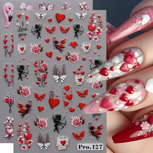 2pcs Valentine's Day Heart Embossed Nail Art Stickers, Cute Design, Self-Adhesive Manicure Decals, Vintage Style, Easy Application, DIY Gift