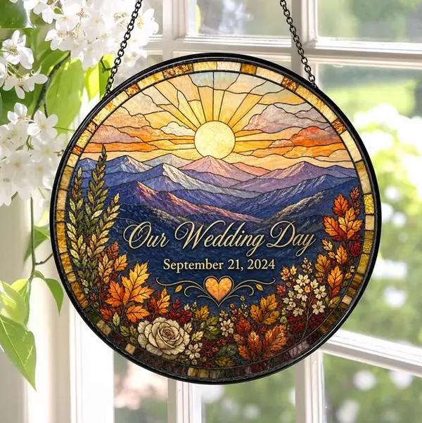 Personalized Wedding Date Suncatcher, Custom Wedding Day Window Hanging, Anniversary Keepsake, Personalized Wedding Gift, Couple Home Decor