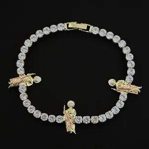 Saint Jude San Judas Bracelet & Pendants Set Rose Gold & Silver Charm & Tennis Bracelet with Elegant Charms