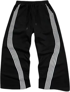 SHENHE Men's Y2k Graphic Baggy Sweatpants Wide Leg Striped Open Bottom Drawstring Sweatpants with Pockets Comfy Breathable Material