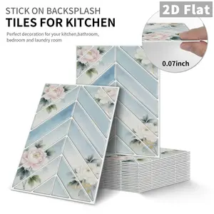 10PCS GST Light Blue Peony Floral Herringbone PE Crystal Foam Tile Stickers Color Box Waterproof Oil-Proof Anti-Collision for Kitchen, Bathroom, Ceiling, Tiles & Old Wood Panels Home Decoration