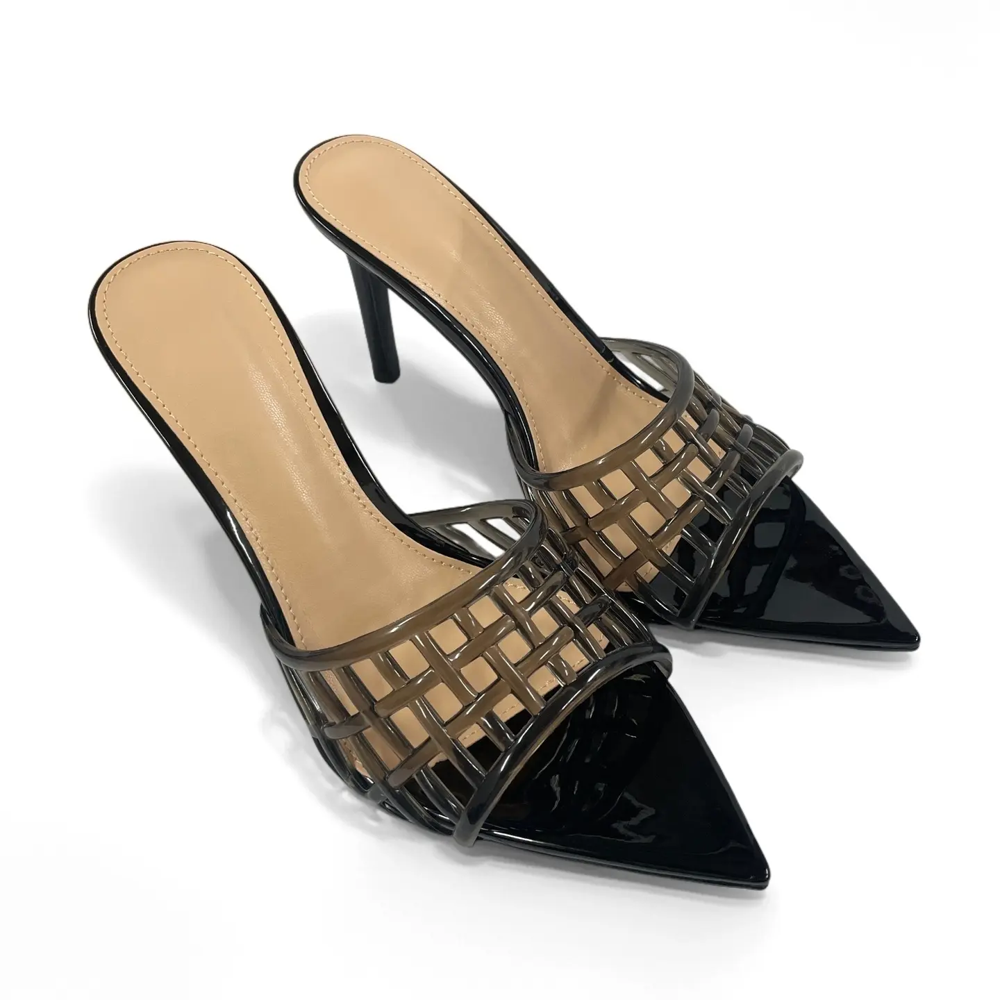 ReneChristine Women's Hollow PVC Open-Back Heel Slides - Sleek Pointed Toe for Leg-Lengthening Style