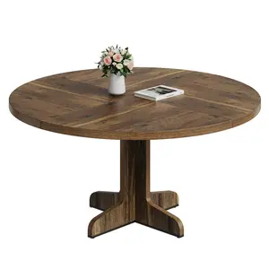 Round Wood Kitchen Table 47 Inch For 4 To 6 People With Thick Top And Sturdy Legs Circle Breakfast Nook Table For Dining Room Living Room