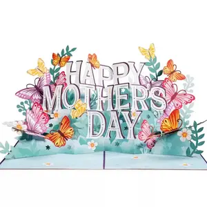 Mother's Day Pop Up Card with Colorful Butterflies and Floral Design for a Special Gift